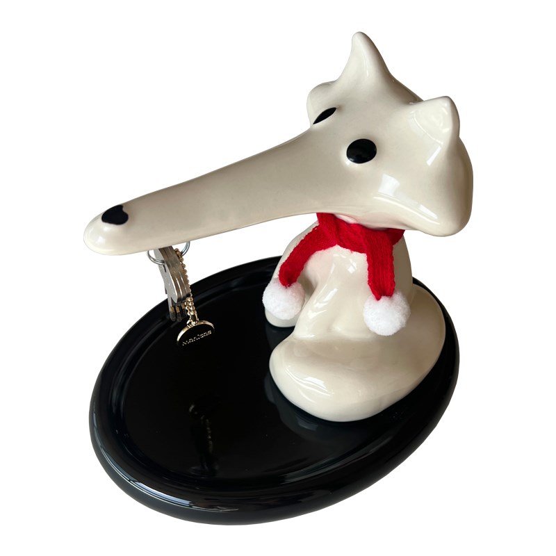 Click创意狐狸叼钥匙管家磁A吸收纳托盘陶瓷摆件玄关置物拖盘可爱