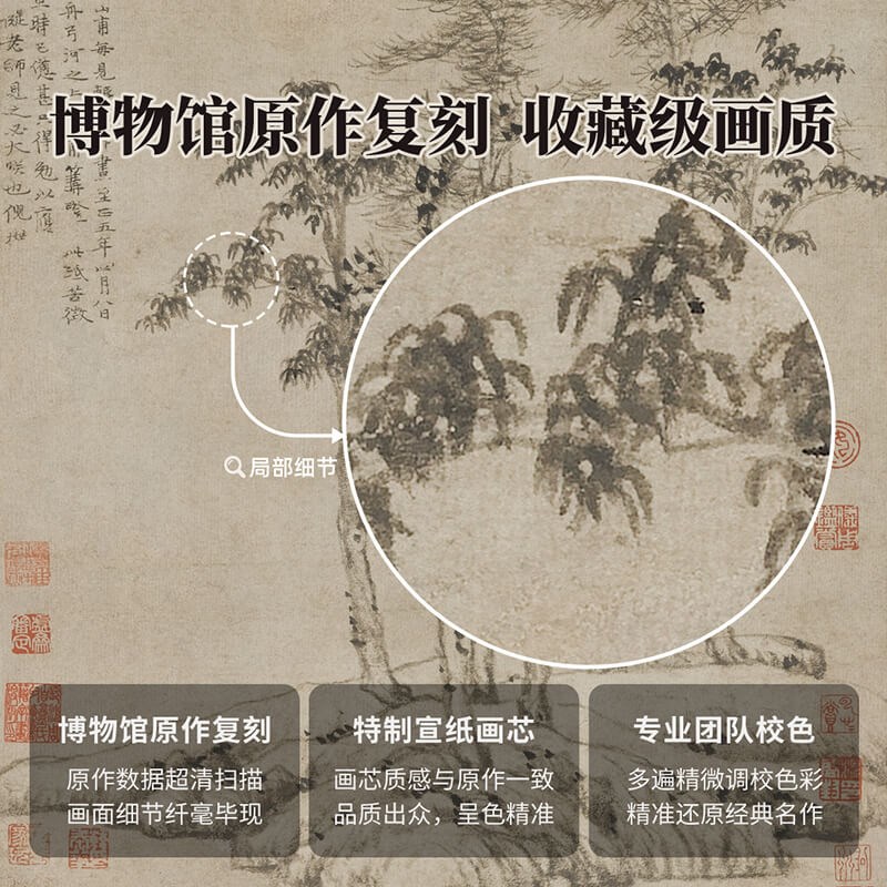 元倪瓒《六君子图》挂轴精裱客厅办公室装饰S画挂画新中式书法