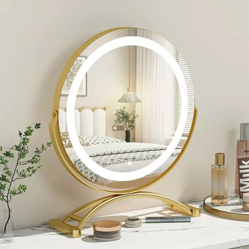 化妆镜台式桌面带灯梳妆台镜子轻奢异形LED高级S智能镜卧室梳妆镜