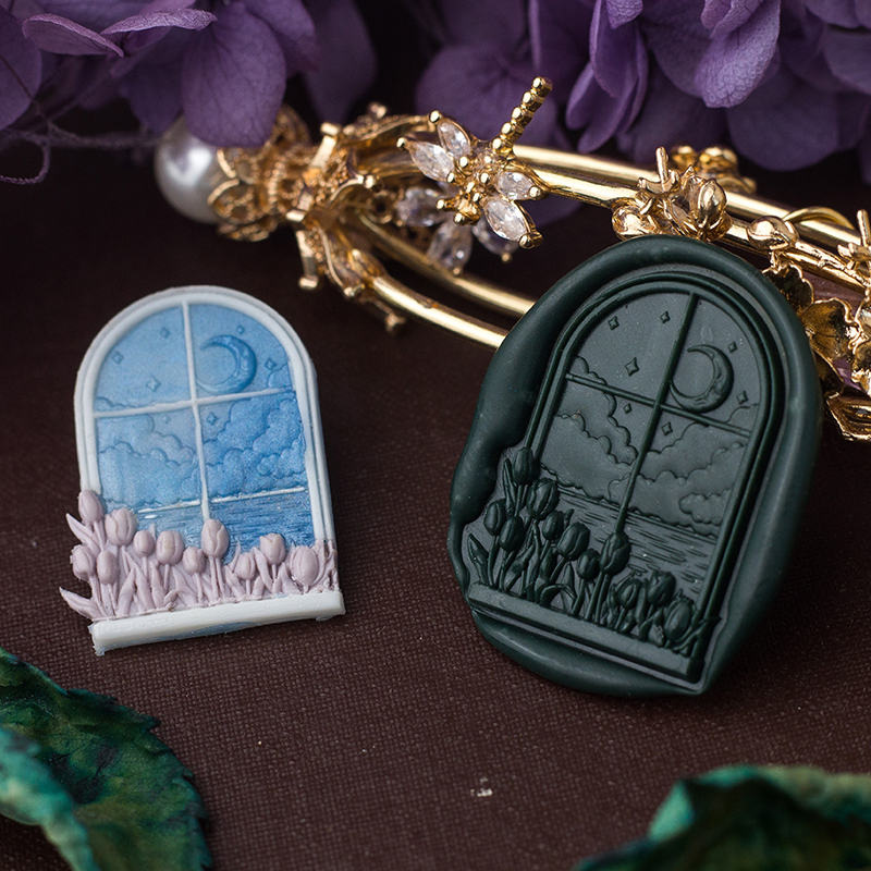 墨下【郁金香海岸】植物浮雕y异形火漆印章章头 蜡粒手柄套装礼盒