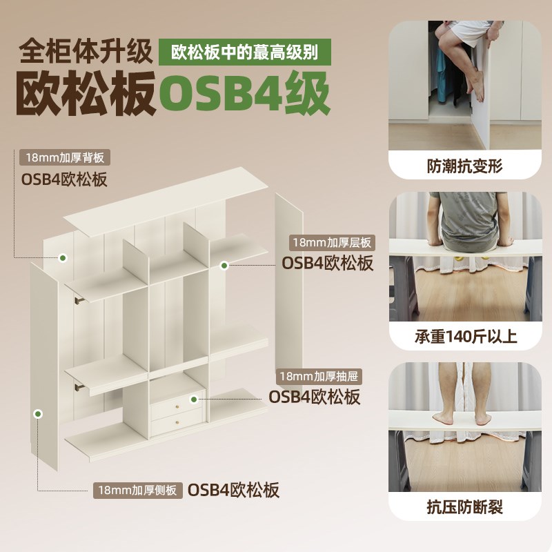 定制实木衣柜加高2.5/2.6/2A.8/3米分段式家用卧室蝴蝶结拉手衣橱