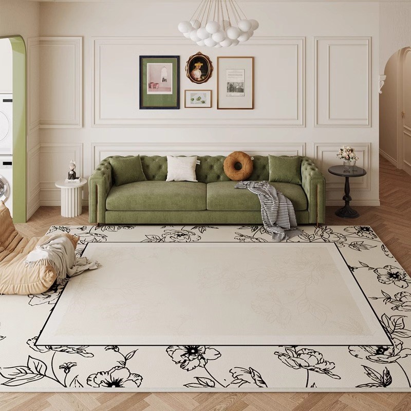 法式客厅地毯2i024新款卧室床边毯家用轻奢高级感免洗可擦防滑地