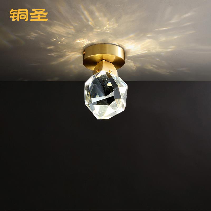 轻奢水晶玄关过道灯全铜极简走廊灯创意门厅入户灯衣帽间小吸顶灯