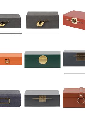 新中式实木皮革首饰装饰盒摆件样板房卧室床头衣帽间梳妆台饰品盒