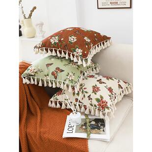 法式覆古叠莲花流苏枕套田园风格客厅沙发垫床枕方枕腰枕