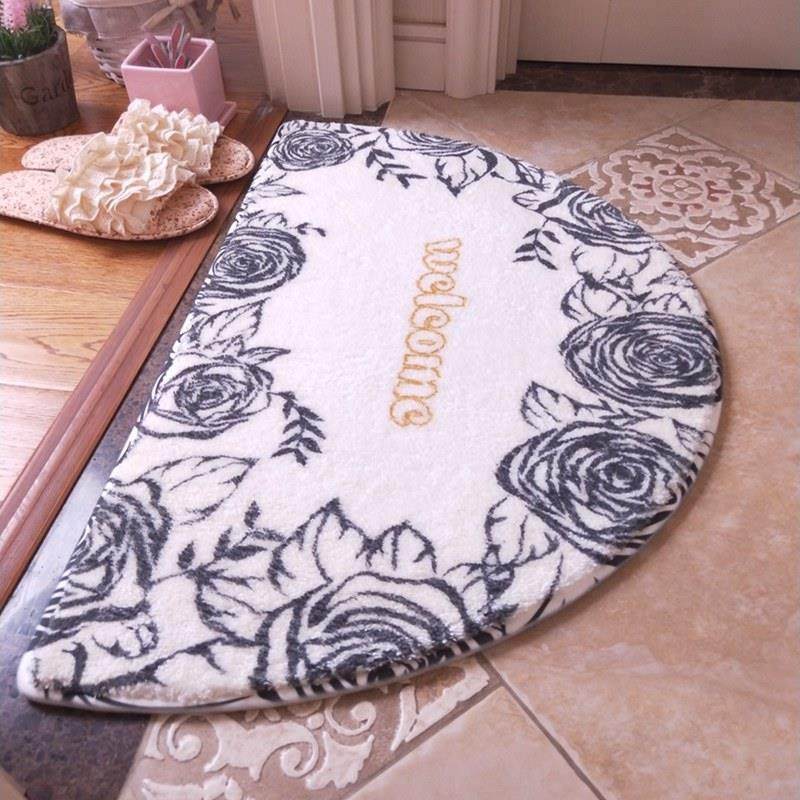 短绒印花玫瑰花语轻奢淋浴房浴室吸水脚垫卧室门垫半圆形机洗地垫,居家布艺,家用脚垫,淘宝优惠券,粉丝福利购,淘宝优惠卷