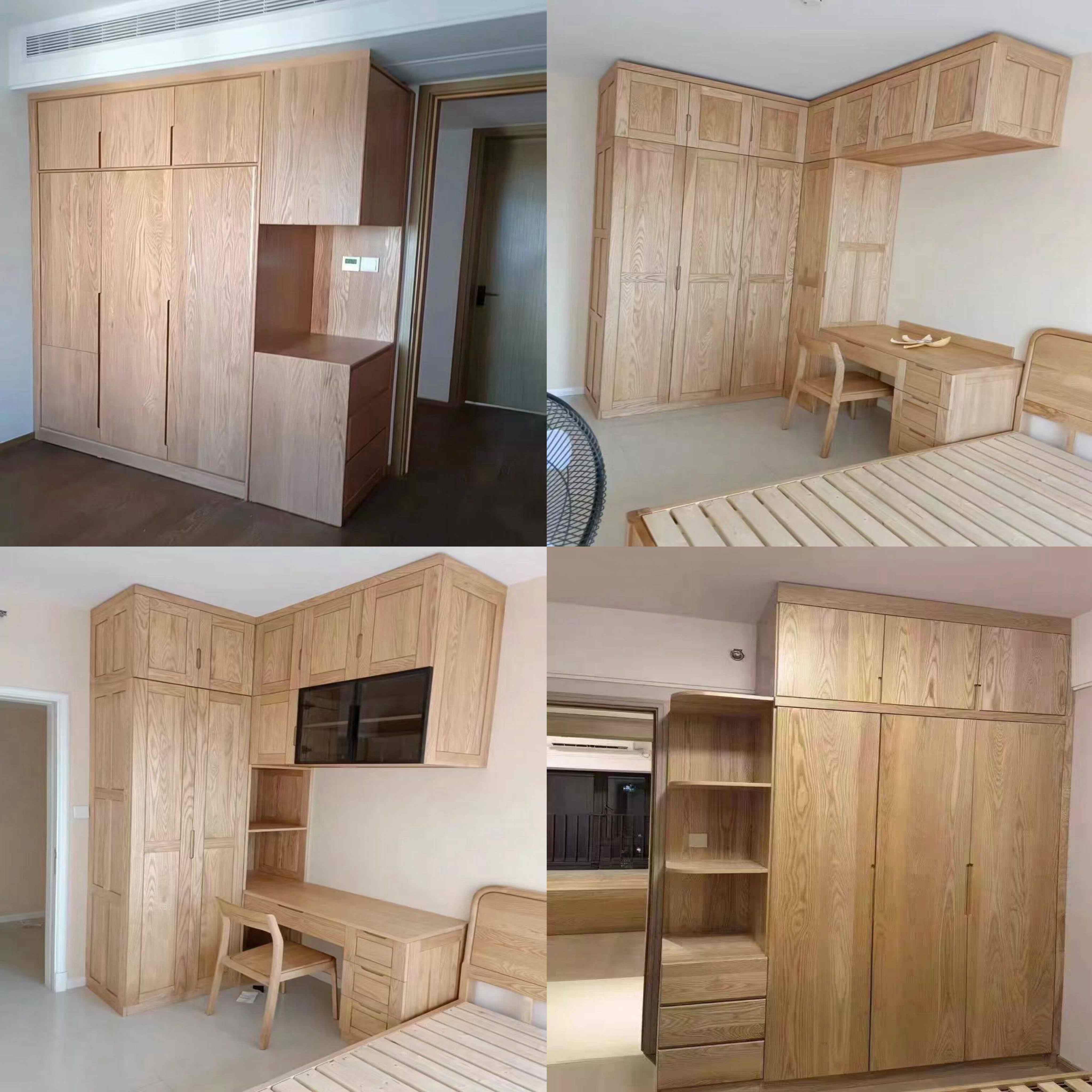 全屋纯实木衣柜定制卧室红橡木简欧大柜子樱桃原木风家具工厂定做