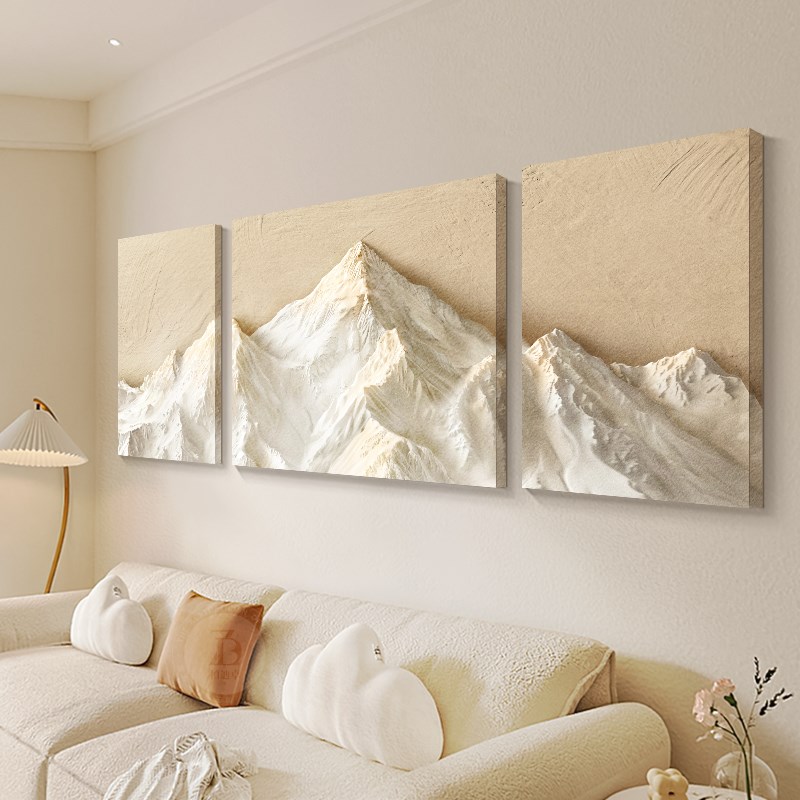 背靠金山奶油风立体浮雕肌理画客厅装饰画高级感沙U发背景墙壁挂图片