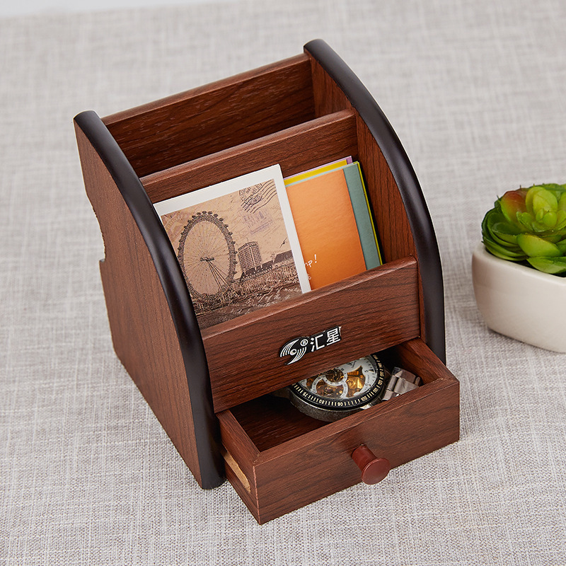 汇星品牌创意多用木质笔筒木制桌面文具收纳笔桶可印字礼品送长辈