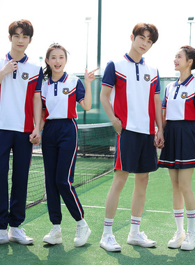 学生校服学院风班服夏季初高中生毕业照短袖长裤运动会开幕式套装