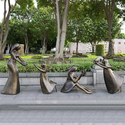 欧式天使玻璃钢仿铜抽象人物雕塑户外园林景观舞蹈读书阅读者摆件