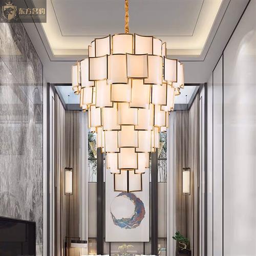 新中式玻璃瓦片复式楼大吊灯别墅中庭吊灯楼梯灯酒店宴会厅工程灯