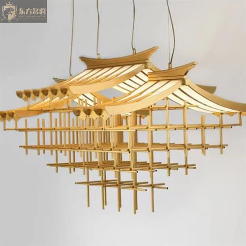 中式木艺吊灯酒店非标工程房子灯别墅大灯茶庄复古会客厅木艺吊灯