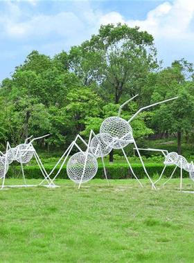 镂空不锈钢发光蚂蚁摆件草坪铁艺编织动物雕塑公园小区庭院美陈品