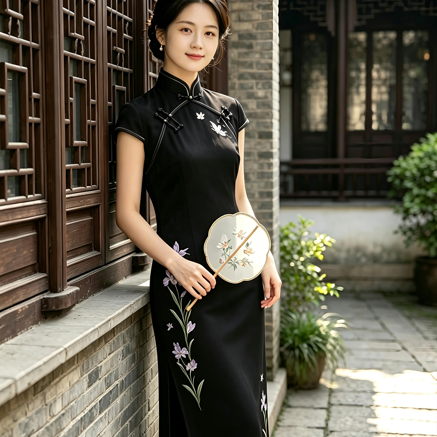 佳衣传统国风玉兰花刺绣旗袍日常百搭修身舒适女款中式