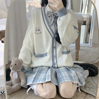 jk制服套装原创正版日系学院风格裙针织毛衣开衫秋冬外套三件套女