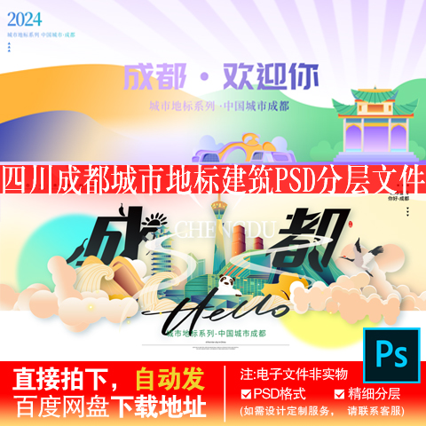 15成都城市地标建筑旅游宣传创意展板海报活动背景版PSD素材模板
