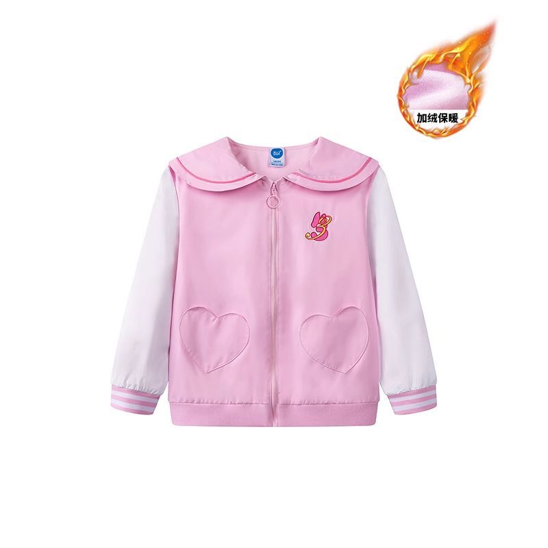 361度女童梭织加厚外套新品2026年春季翻领中小童加绒休闲上衣