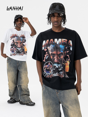 嘻哈美式夏季透气MAMBA篮球短袖T恤科比球星传奇数码直喷印花重磅