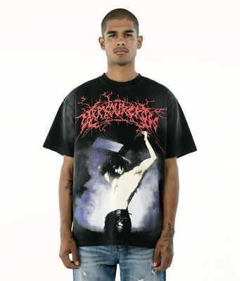 HELLSTAR地狱之星死亡金属Death Metal风格举十字人物插画短袖T恤