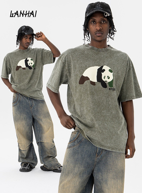 Travis Scott cactus jack Tee 合作款竹节棉熊猫印花男女短袖T恤