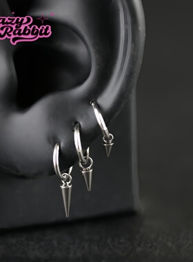 CrazyRabbit 钛合金尖锥素圈耳环小众个性恶魔钉铆钉耳圈朋克耳饰