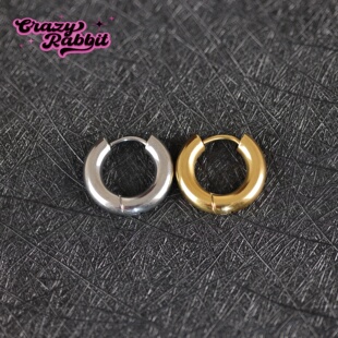 CrazyRabbit 金银色钛合金粗圈耳环简约百搭耳扣时髦素圈耳饰耳圈
