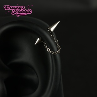 CrazyRabbit F136钛合金铆钉链条耳骨钉恶魔钉朋克小众个性耳钉