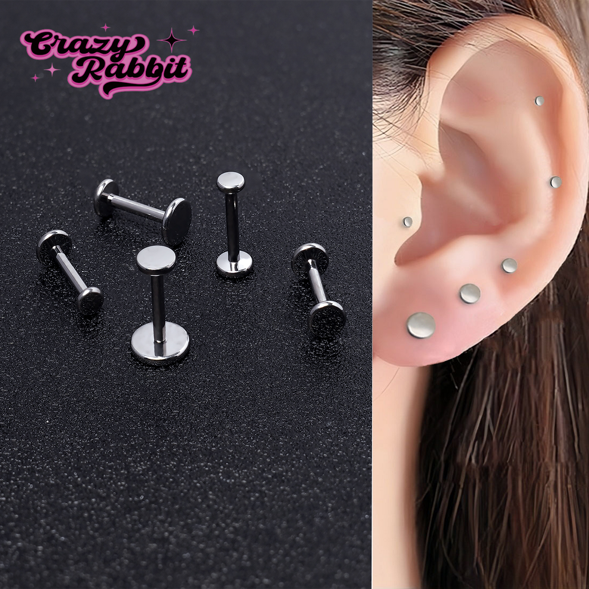 CrazyRabbit医用钛合金平底耳钉