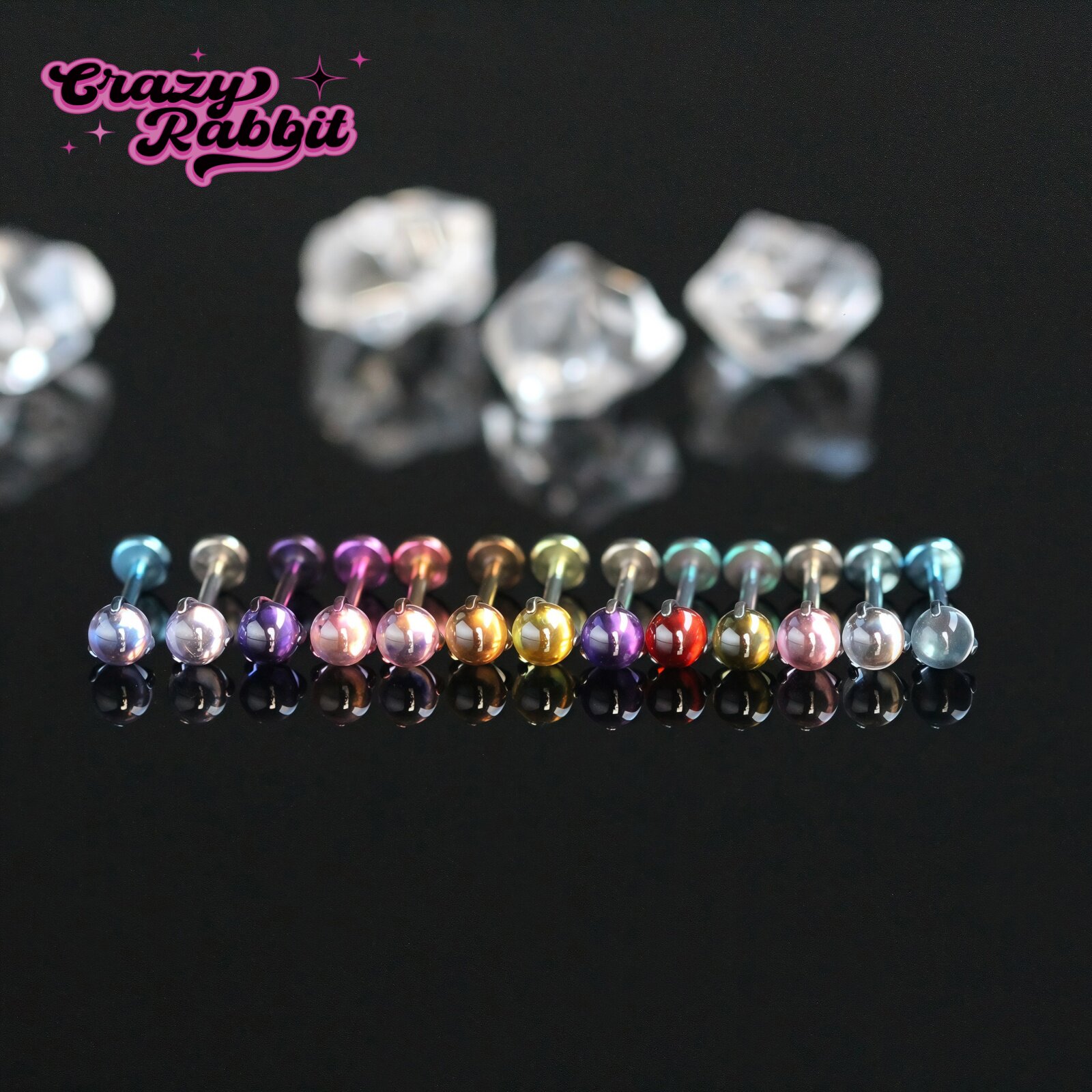 F-136钛合金爪镶4MM锆石内螺纹唇钉耳钉耳骨钉水晶魔法球