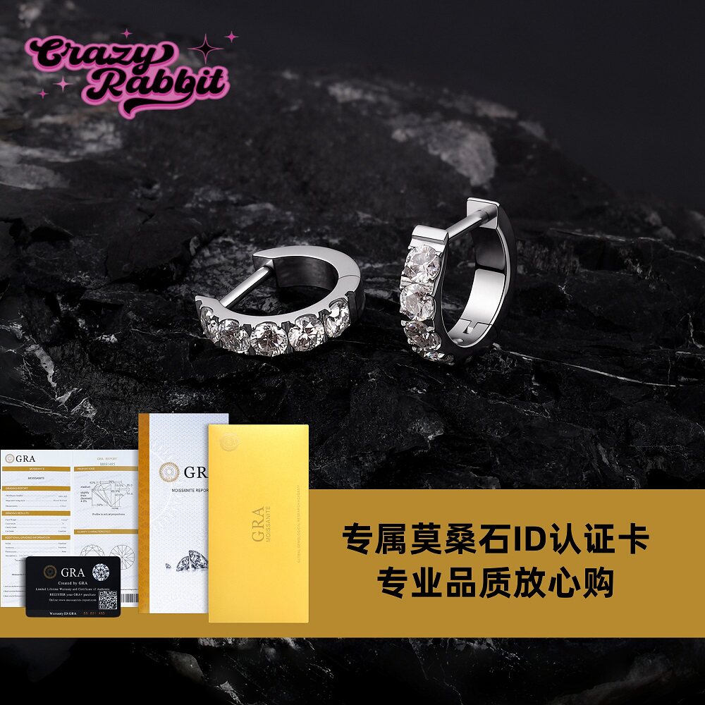 CrazyRabbit 超闪莫桑钻石直针耳环耳骨环植入级钛合金耳扣耳饰