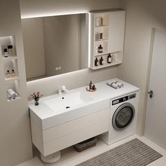 现代岩板陶瓷无缝衔接一体台盆浴室柜组合拼接定做洗衣机阳台伴侣