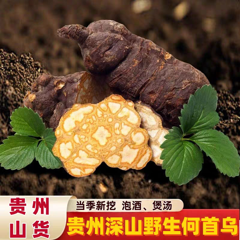 现挖贵州野生黑老何首乌新鲜生首乌大首乌干片可磨粉正品整颗药材