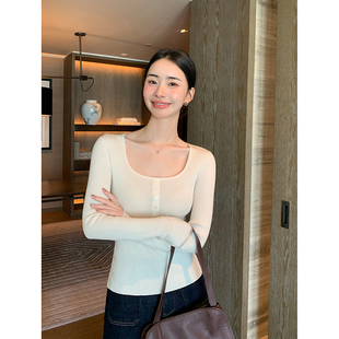 内搭长袖 Maven 女气质修身 60支扬子品牌羊毛方领针织衫 上衣 Lin