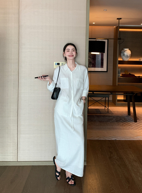 Maven Lin 老钱风亚麻套装系列|白色宽松防晒衬衫+开叉半身裙女
