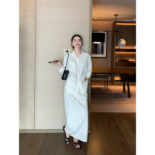 Maven Lin 老钱风亚麻套装系列|白色宽松防晒衬衫女开叉半身裙