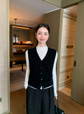 Maven Lin 2/26支 100％羊毛V领针织开衫女气质叠穿马甲无袖上衣