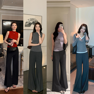 女气质宽松阔腿垂感长裤 Maven 极简黑色休闲微喇裤 人群焦点 Lin