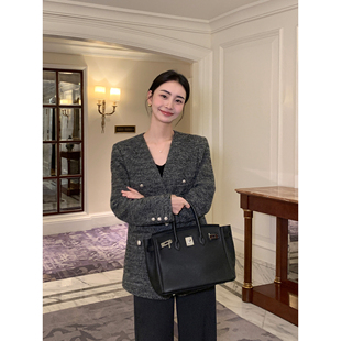 V领毛呢西装 现货7折 外套女优雅质感羊毛呢子西服 Lin Maven