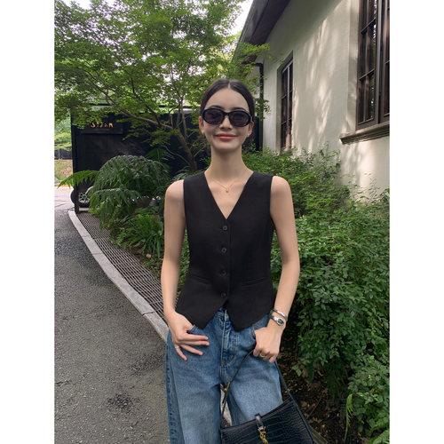 老钱风100%亚麻西装马甲女
