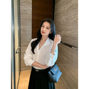 Lin 女宽松干练全棉长袖 极简松弛 翻领白色衬衫 衬衣 经典 Maven