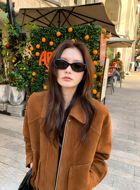 Maven Lin柔雾质感 高级感羊皮革夹克女通勤反绒面皮衣廓形外套