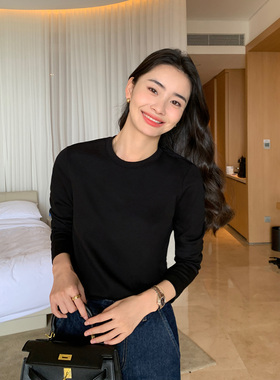 Maven Lin【现货7折】基础款白色圆领长袖T恤外穿打底衫针织上衣