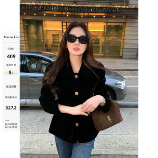 复古小香风短外套女气质可拆卸腰带丝绒上衣 柔润光泽 Maven Lin