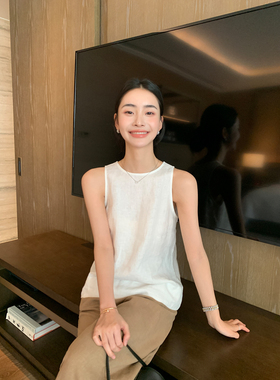 Maven Lin 轻薄亚麻背心|简约无袖宽松a字无袖上衣女舒适圆领T恤