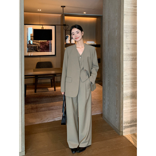 外套女2025春秋新品 羊毛混纺无领西装 高级感V领西服 Lin Maven