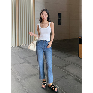 蓝色直筒牛仔裤 现货7折 女烟管窄版 阔腿裤 子 Maven 九分裤 Lin