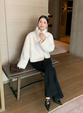 Maven Lin【现货7.5折】仿水貂毛外套女短款立领环保毛绒皮草