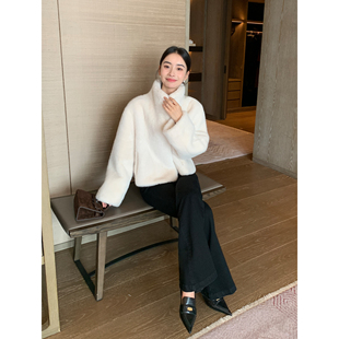 仿水貂毛外套女短款 现货7.5折 立领环保毛绒皮草 Lin Maven