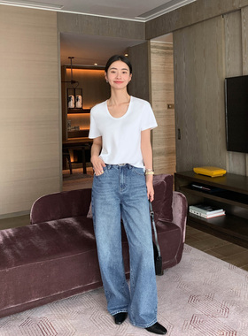 Maven Lin【现货7折】复古蓝色直筒牛仔裤宽松显瘦休闲阔腿裤长裤